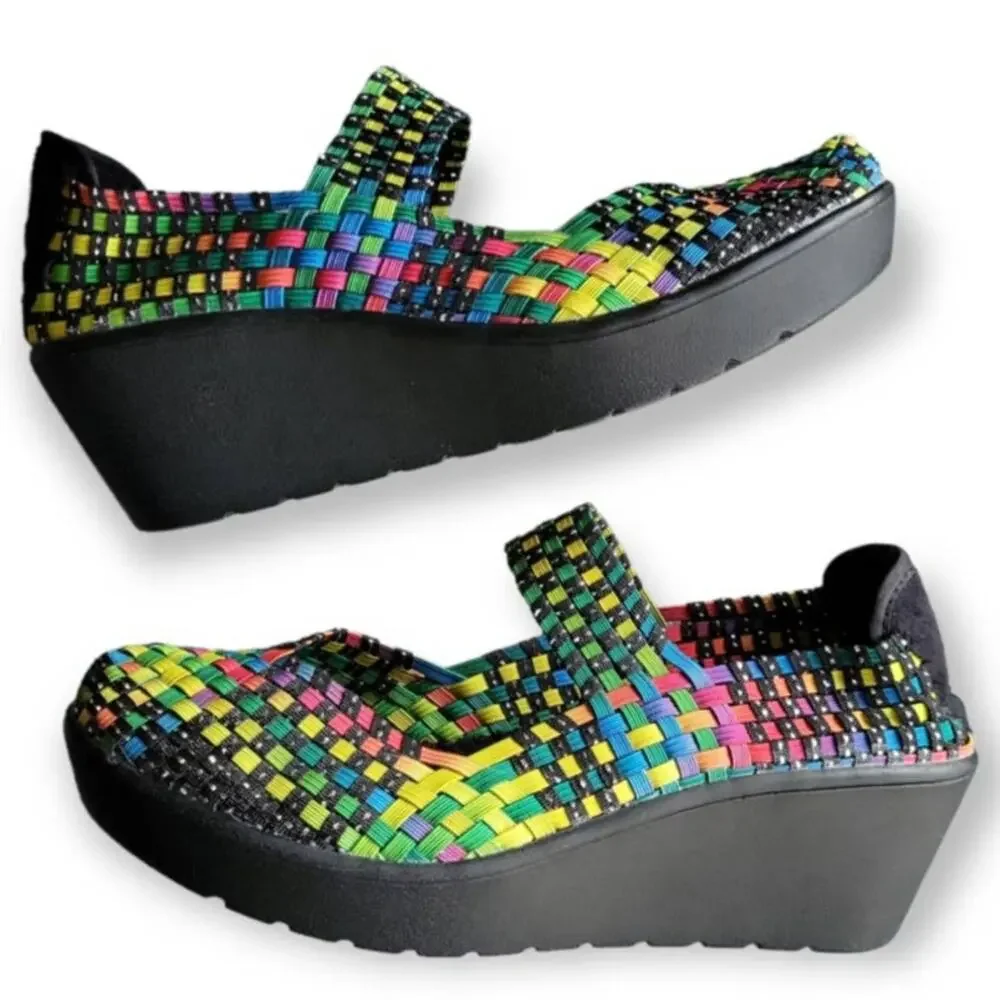 Steve Madden Brice Mary Jane Women’s 10 Multicolor Woven Platform Wedge Comfort‎